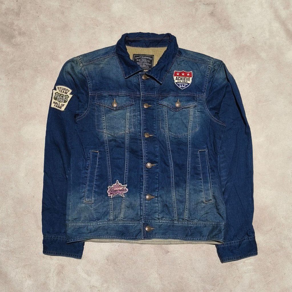 Jaket denim jeans trucker pria blue Cross