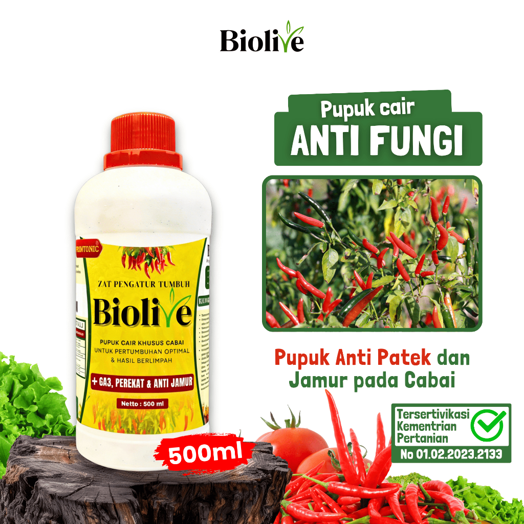 Biolive Pupuk Cabe Anti Fungi Patek Keriting, Daun Fusarium, Busuk Buah & Busuk Akar untuk Cabe Rawi