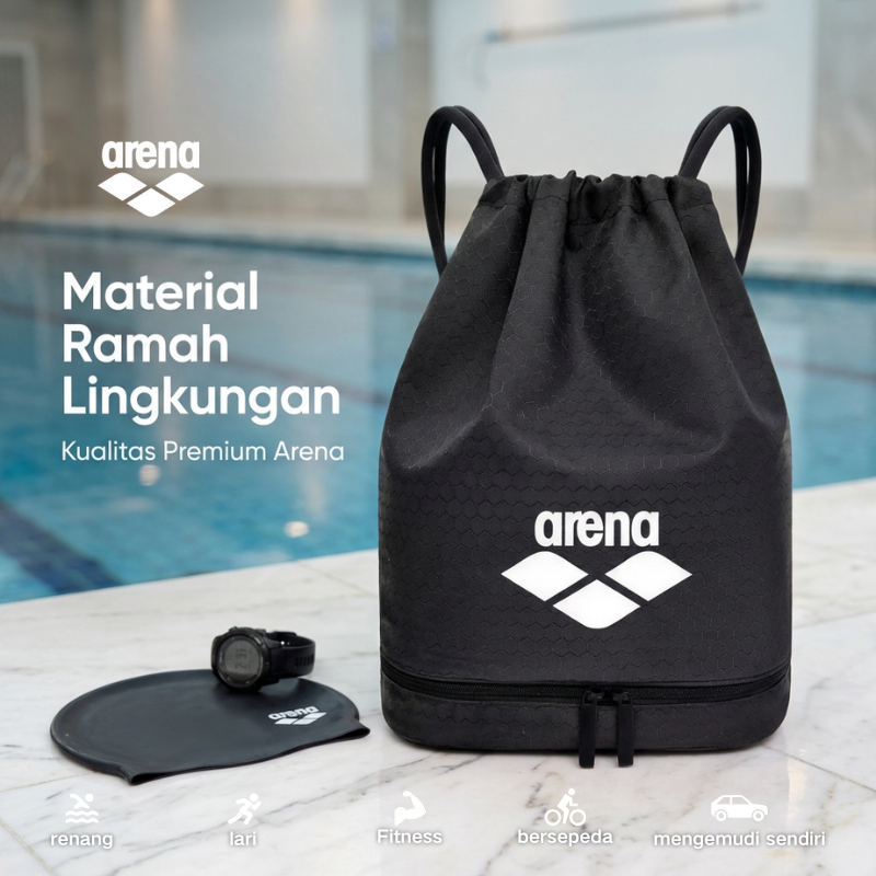 Tas Renang Arena Original, Anti Air, Kapasitas Besar, Praktis, Pemisah Kering dan Basah