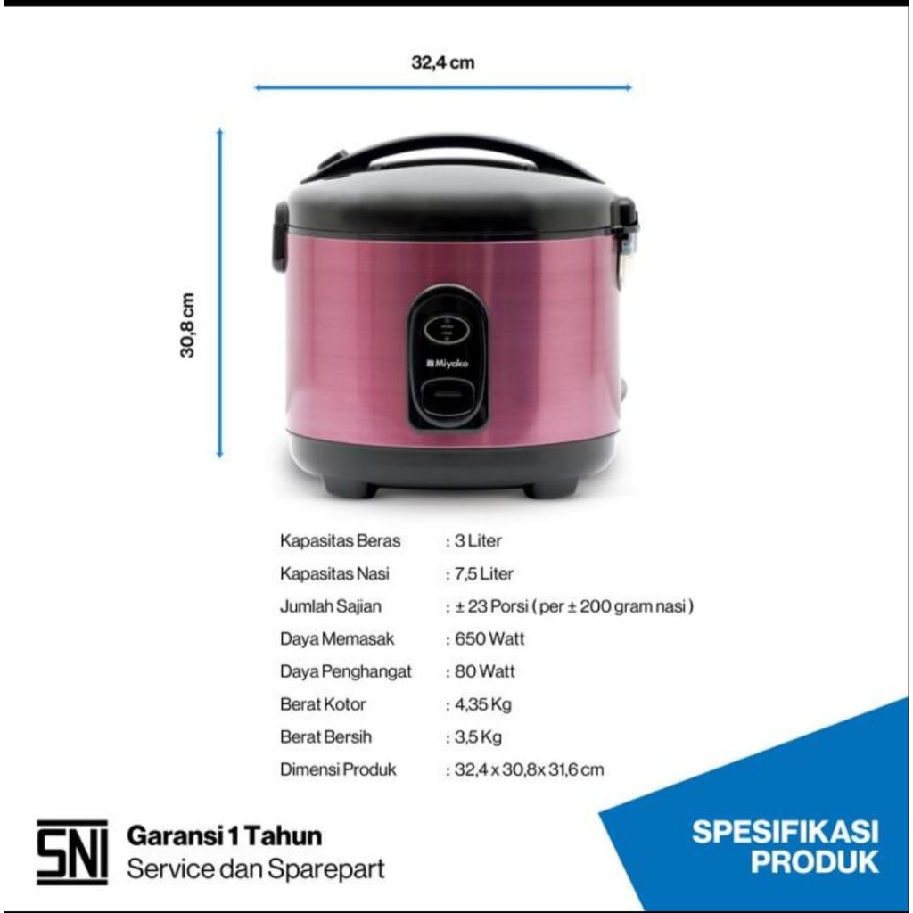 rice cooker miyako 3 liter mcg 751 sbc penanak nasi magic com