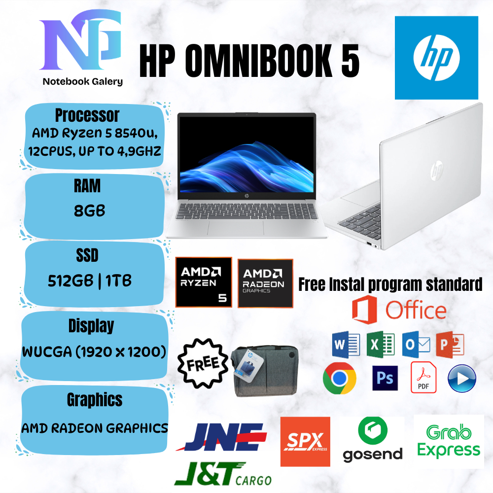 Laptop Baru HP OMNIBOOK 5 16 Ryzen 5 8540U 12Cpus Up To 4.9GHz