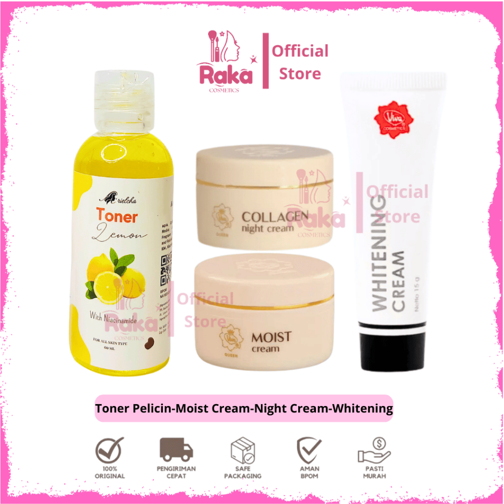 Paket Viva [ Isi 4 ]  Glowing Flek Hitam Cream Whitening Moisturizer Night Cream Toner Lemon Wajah