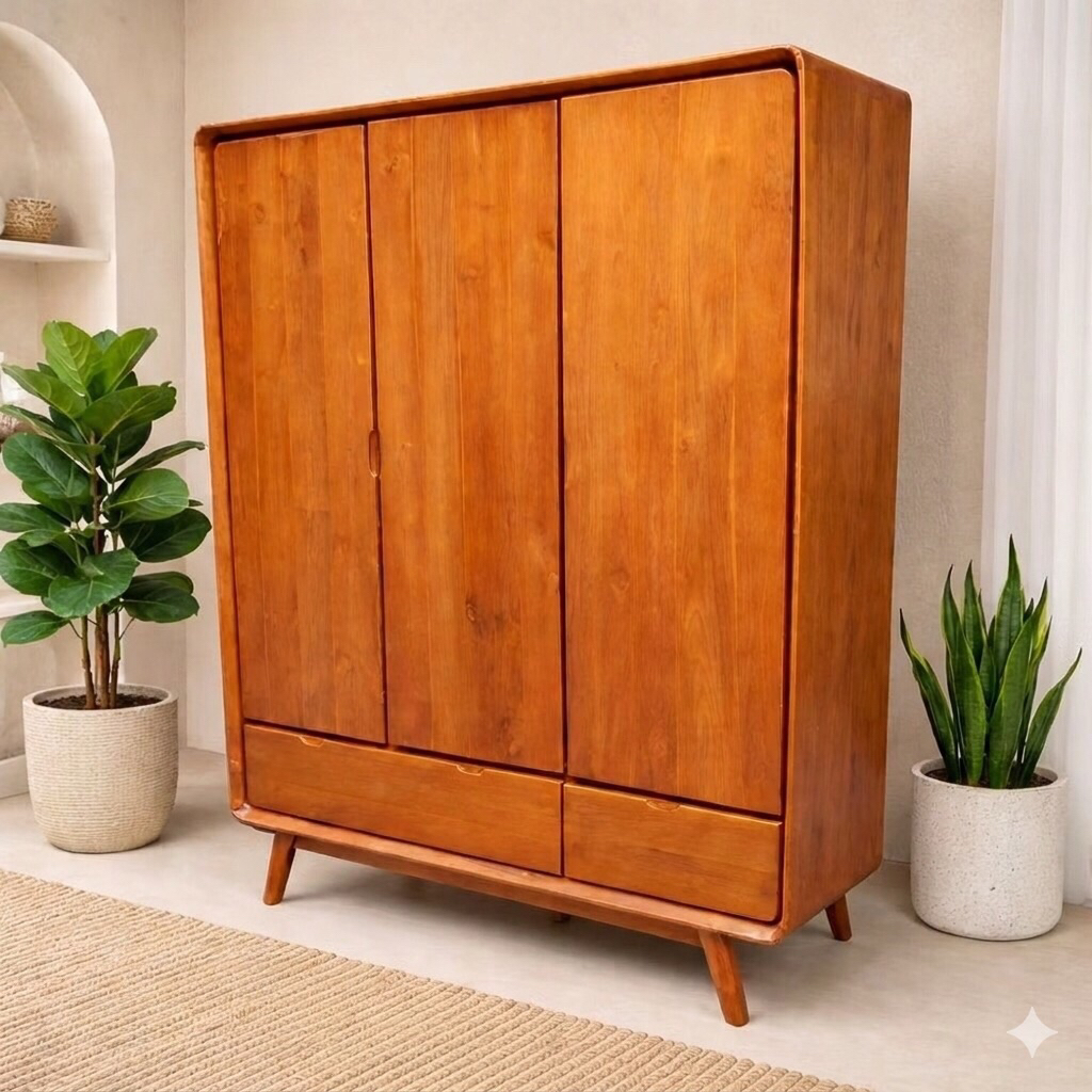 Lemari retro minimalis 3 pintu kayu jati tua