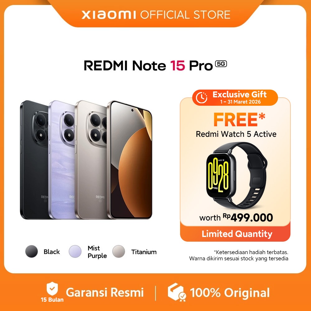 Xiaomi Redmi Note 15 Pro 5G (8/256GB) (12/512GB) |  Baterai besar 6580mAh | Corning® Gorilla® Glass 