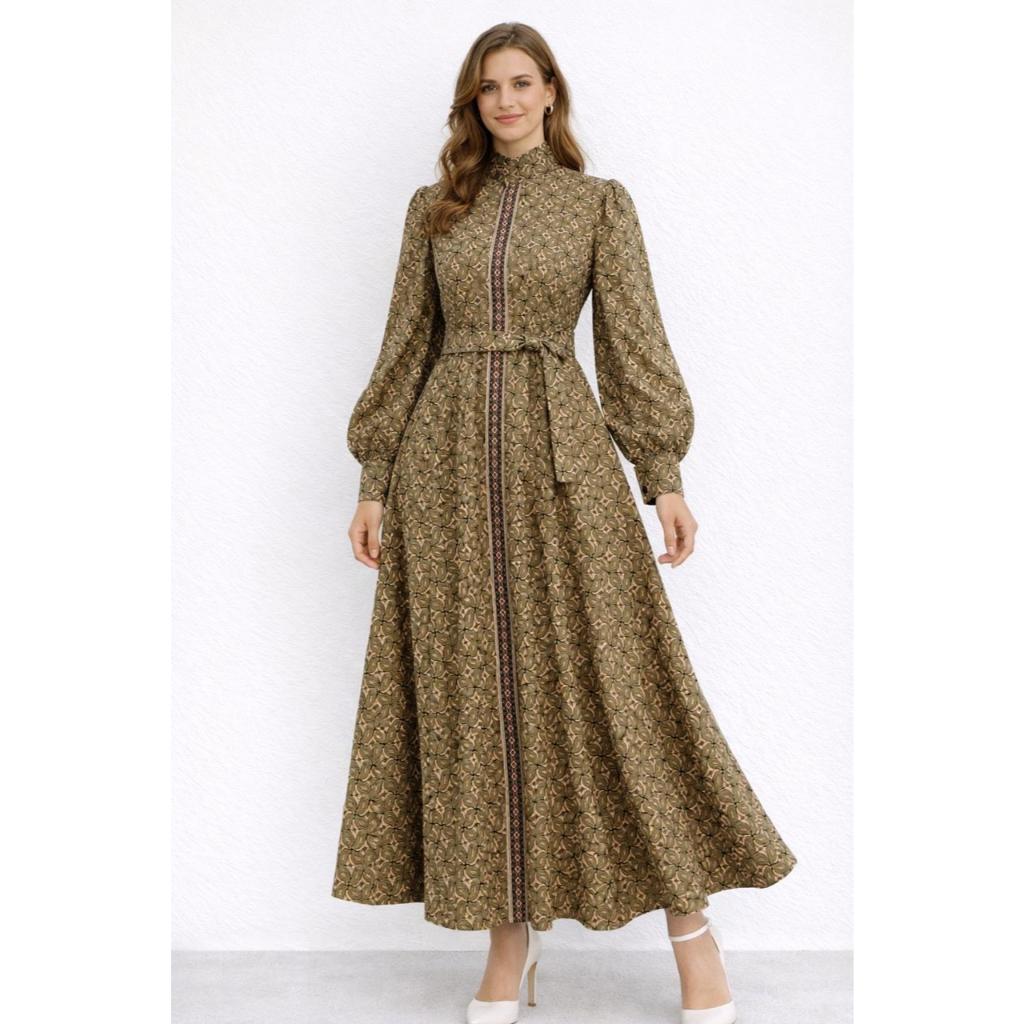 Karunia "ABINIA" Gamis Hijau Sage Gamis Baju Lebaran Batik