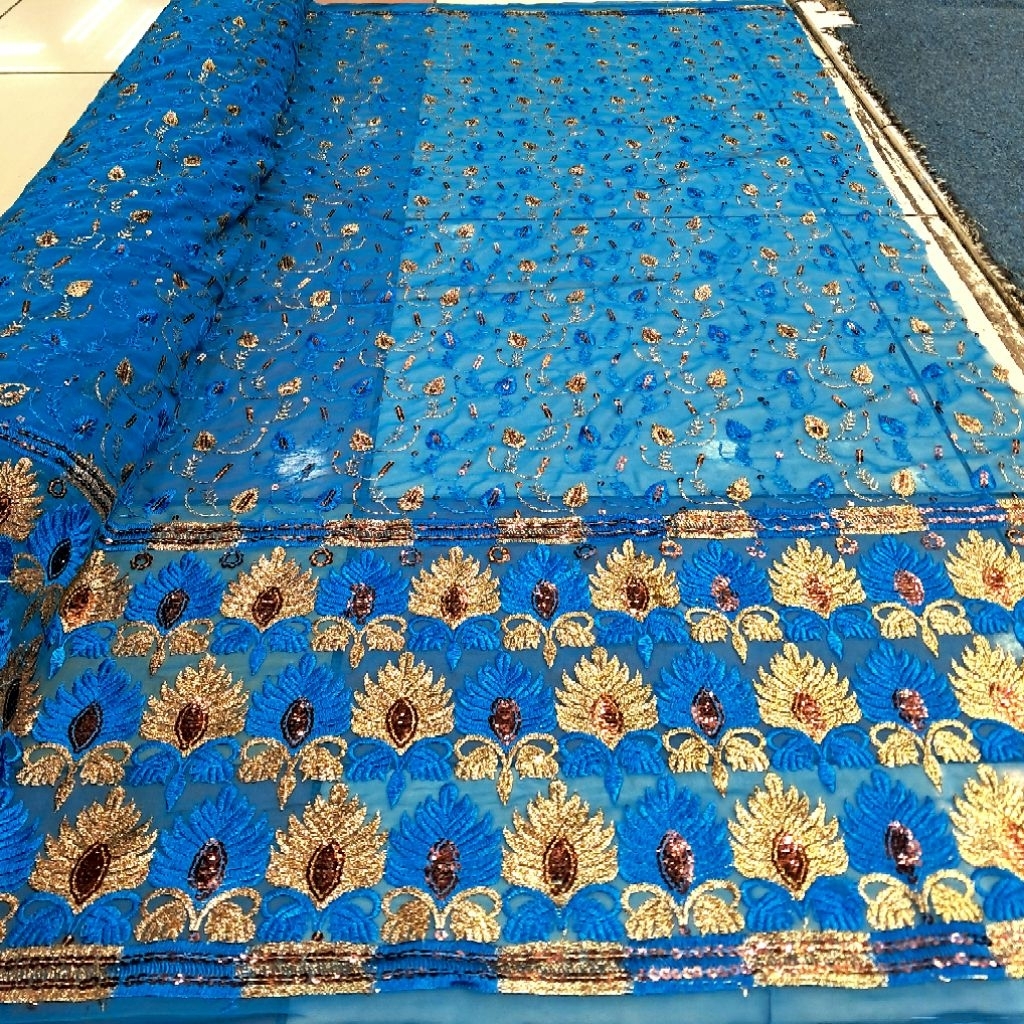 Bahan Kain Tile Sari India Full Bordir Payet Spenggel Motif Terbaru Mewah