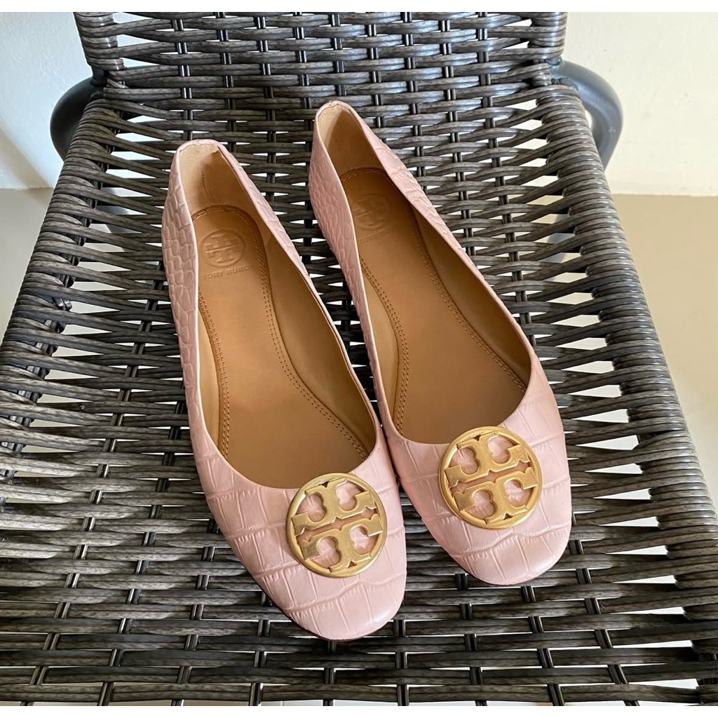 SEPATU TORY BURCH CHELSEA FLAT CROCO PINK MOON 7M size 37,5/38 ins 24cm