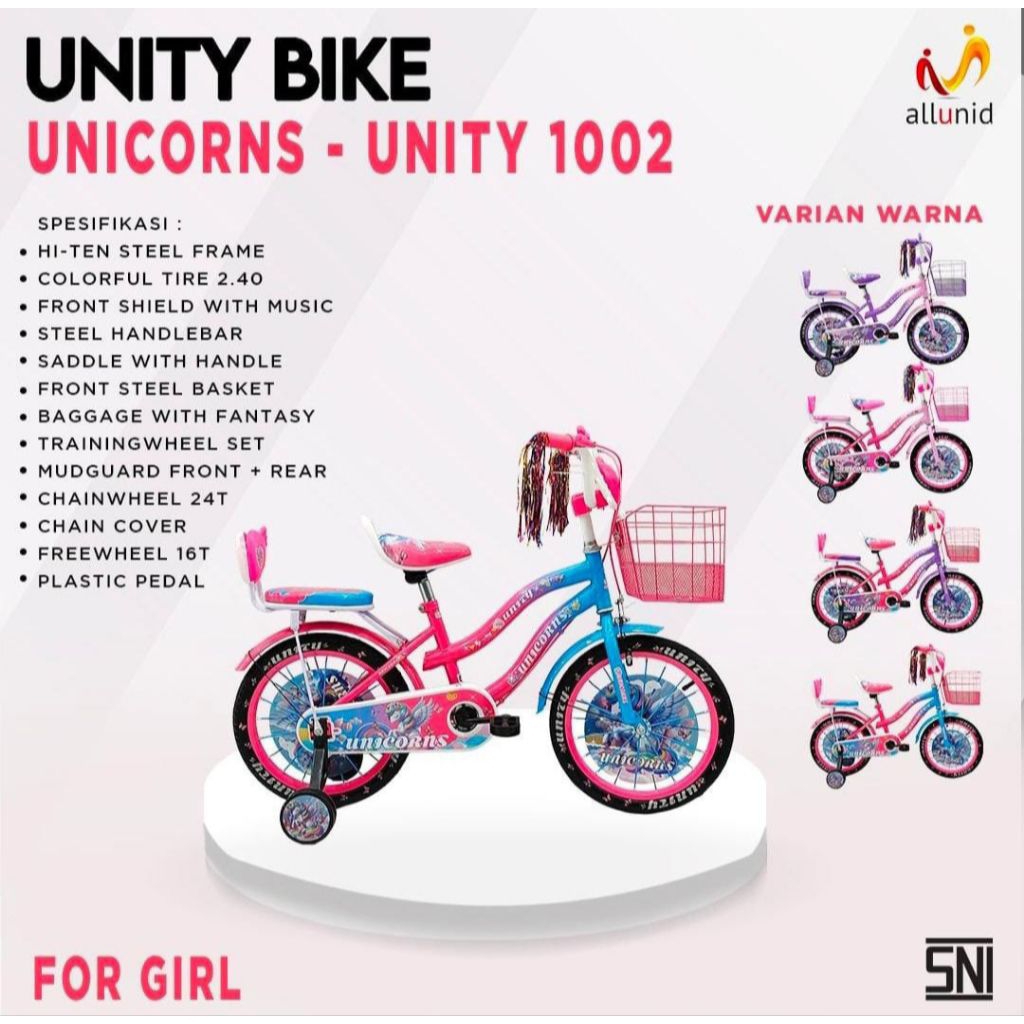 Sepeda anak roda 4 Unicorns Unity 1002 12/16/18 inch