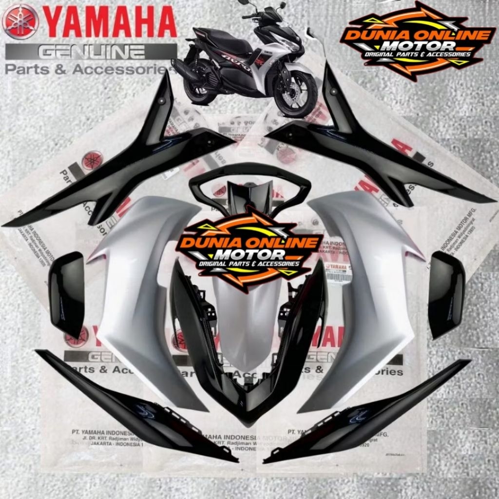 COVER FULL SET BODY HALUS ALL NEW AEROX 155 CONNECTED (BBP) SILVER GLOSSY HITAM PART 100% ORIGINAL Y