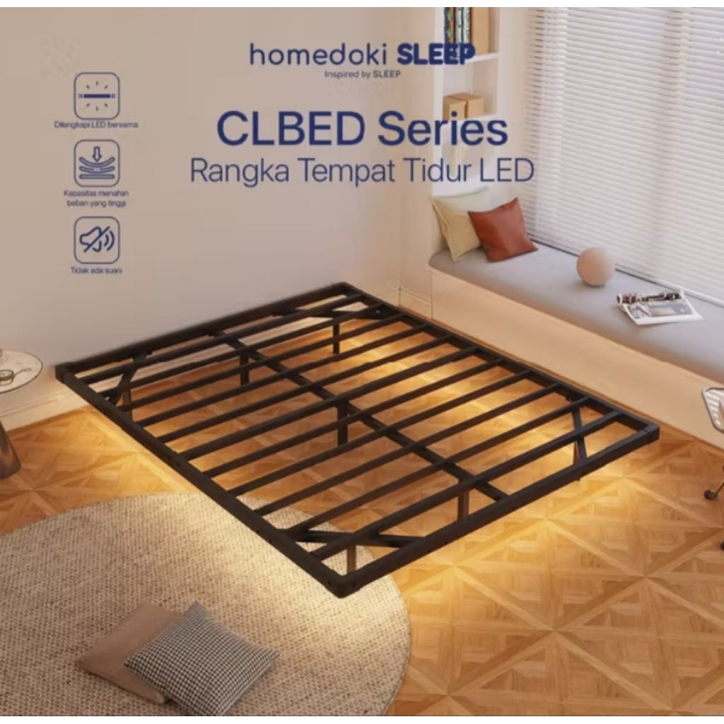 [PRELOVED] HOMEDOKI CloudBed Series - uk. 200x100 - Black+Lampu / Ranjang / Tempat Tidur Besi / Diva