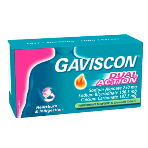 GAVISCON Dual Action Tablet Peppermint Meredakan Maag Asam Lambung 32 Strip