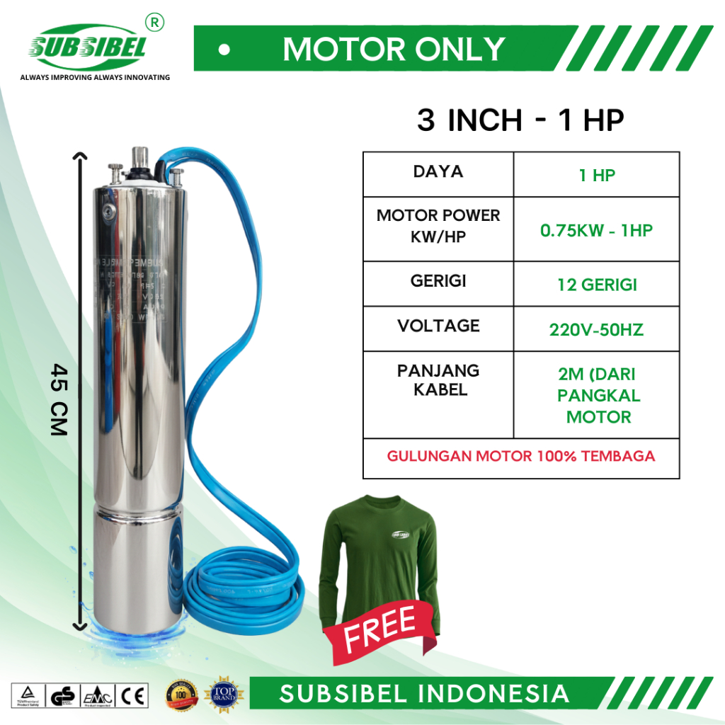 Motor/Mesin  Pompa Satelit 3 Inch 1 Hp - 220v - 0.75KW - Pompa Air Pompa Submersible - Mesin aja Pom