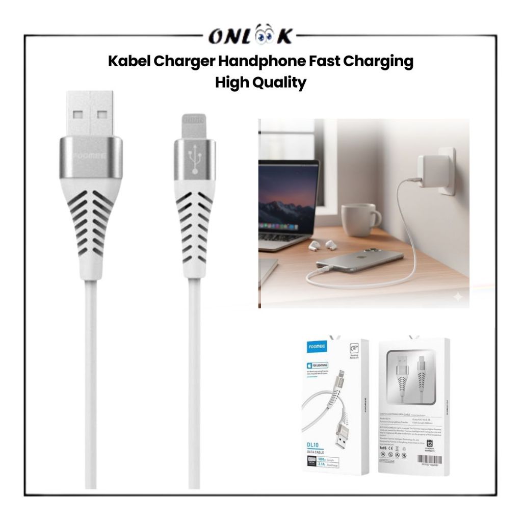 Kabel Data FOOMEE for Lightning DL10 2.1A Cable Charger Handphone Fast Charging High Quality