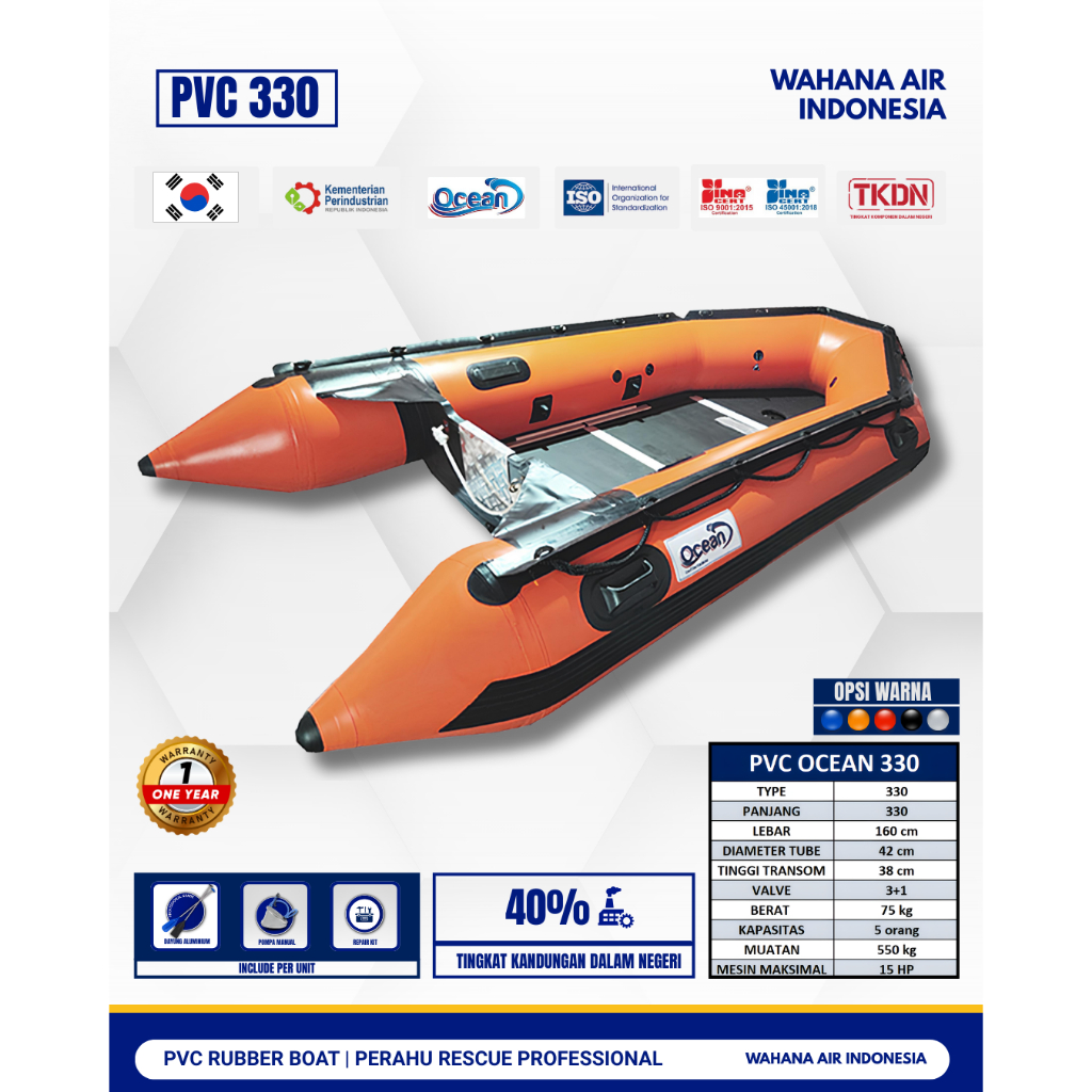 PERAHU KARET PVC PROFESSIONAL RESCUE 330 OCEAN, PERAHU BANJIR, PERAHU BENCANA, PERAHU KAPASITAS 5 OR
