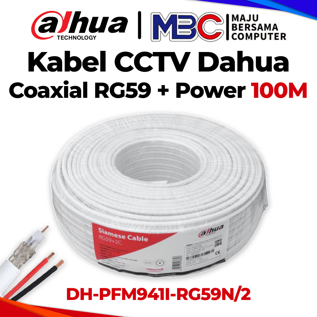 Kabel CCTV Dahua + Power RG59 100m White - Coaxial RG 59 RG 6 RG59 RG6 100m 100 300 meter