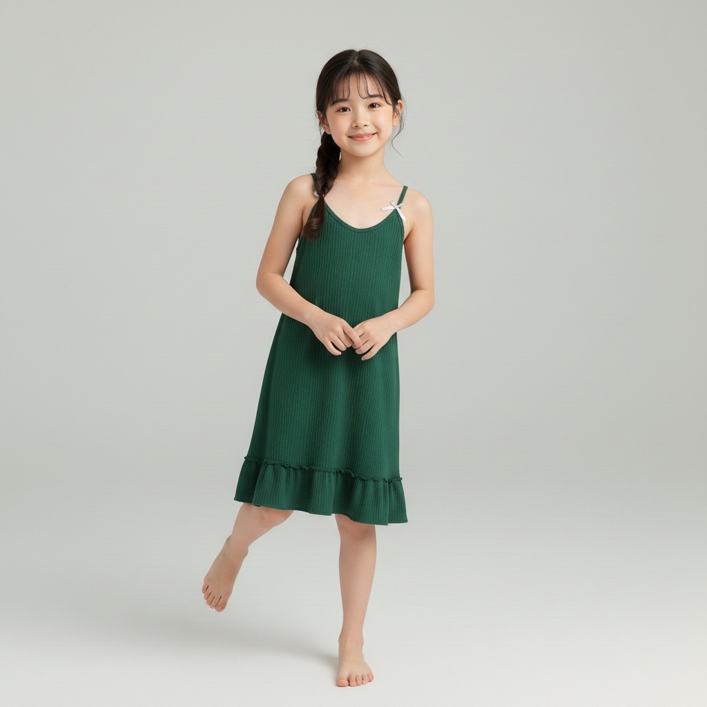 DRESS RUFFLE PAKAIAN KASUAL ANAK PEREMPUAN MODEL TALI KECIL BAHAN HYGT POLOS HALUS