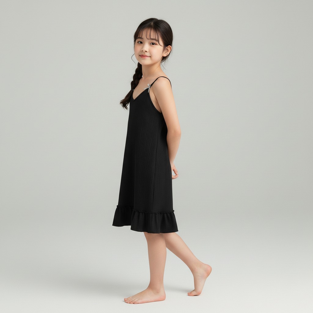 DRESS RUFFLE TALI KECIL ANAK PEREMPUAN BAHAN HYGT POLOS ADEM PAKAIAN KASUAL KEKINAN
