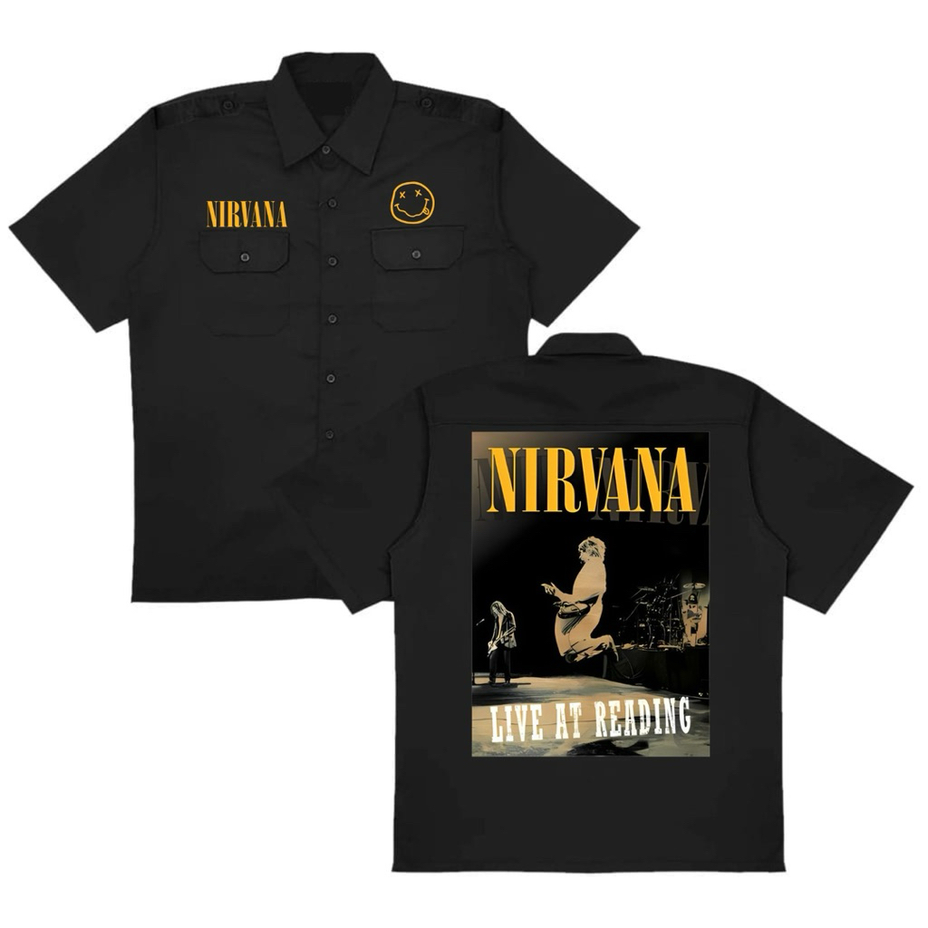 KEMEJA WORKSHIRT HITAM BAND LUAR NIRVANA KONSER TERBARU UNISEX