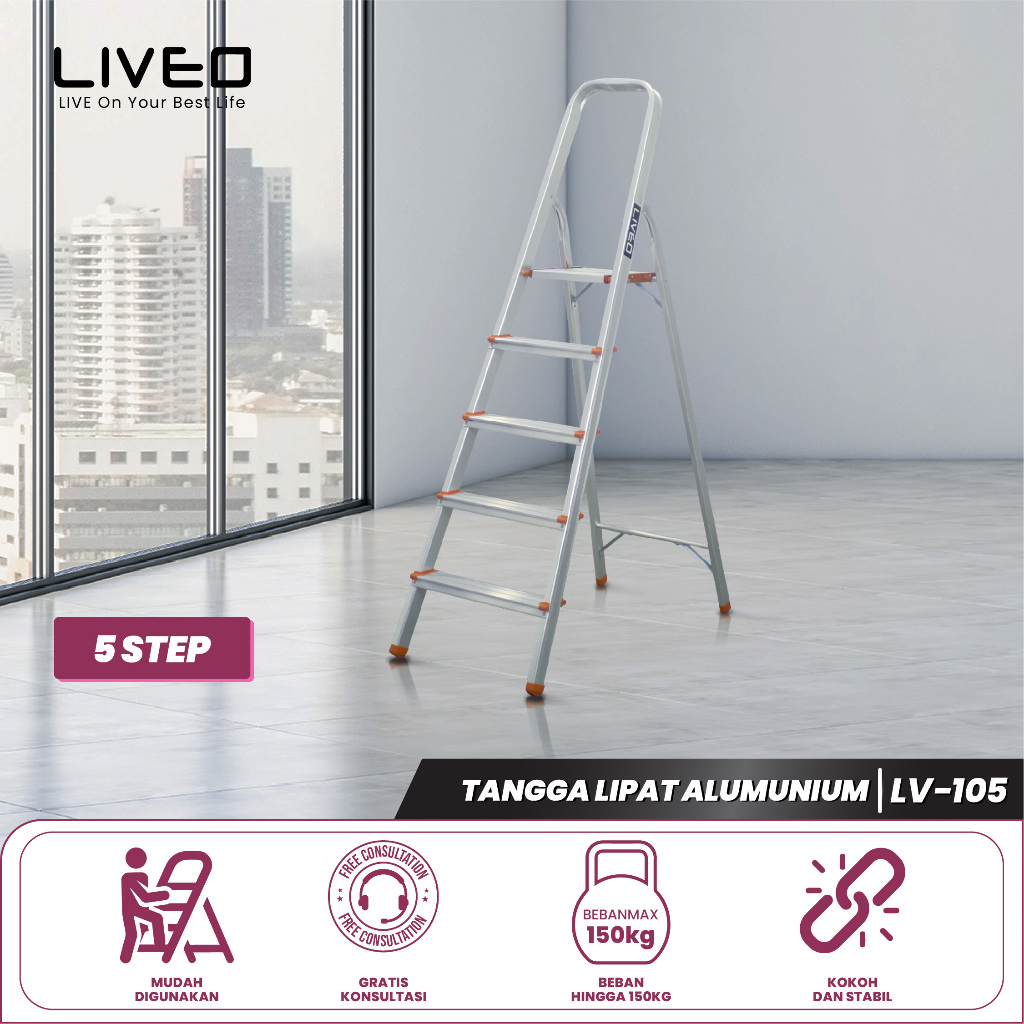 Tangga Rumah Lipat Alumunium Liveo LV-105 / Tangga 5 step