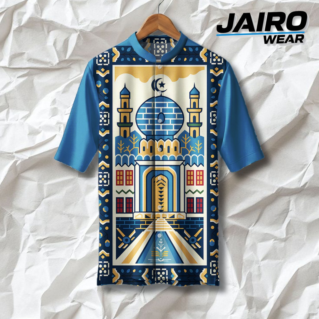 JAIRO Kemaja Ramadan Fashion Beauty Motif Sajadah Fullprint Biru | JR-KOKO11