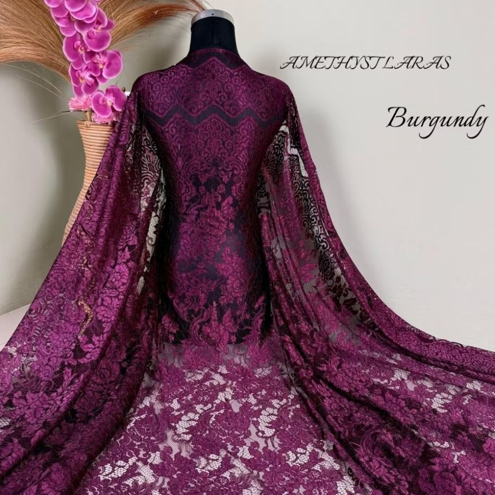 Kain Brokat Grade A 1,5m x 2,6m Premium Semi Francis Glossy Amethyst Laras Mewah Elegan.