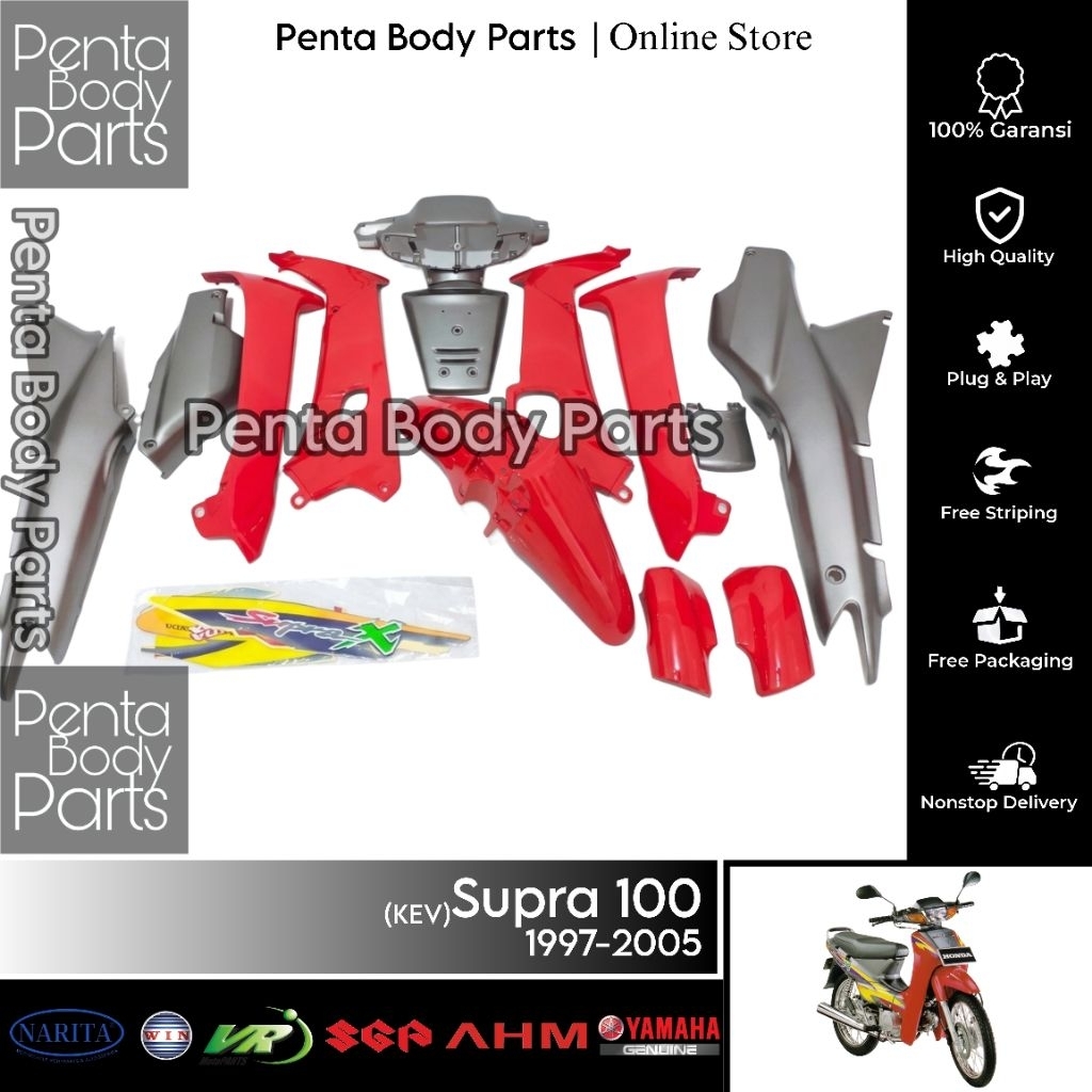 Full Cover Body Halus Supra 100 (KEV) - Ful Set Bodi Astrea Supra X XX V Fit 1997-2005 Warna Merah S