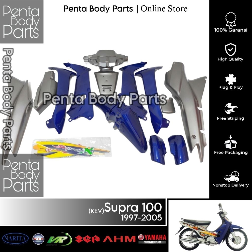 Full Cover Body Halus Supra 100 (KEV) - Ful Set Bodi Astrea Supra X XX V Fit 1997-2005 Warna Biru Si