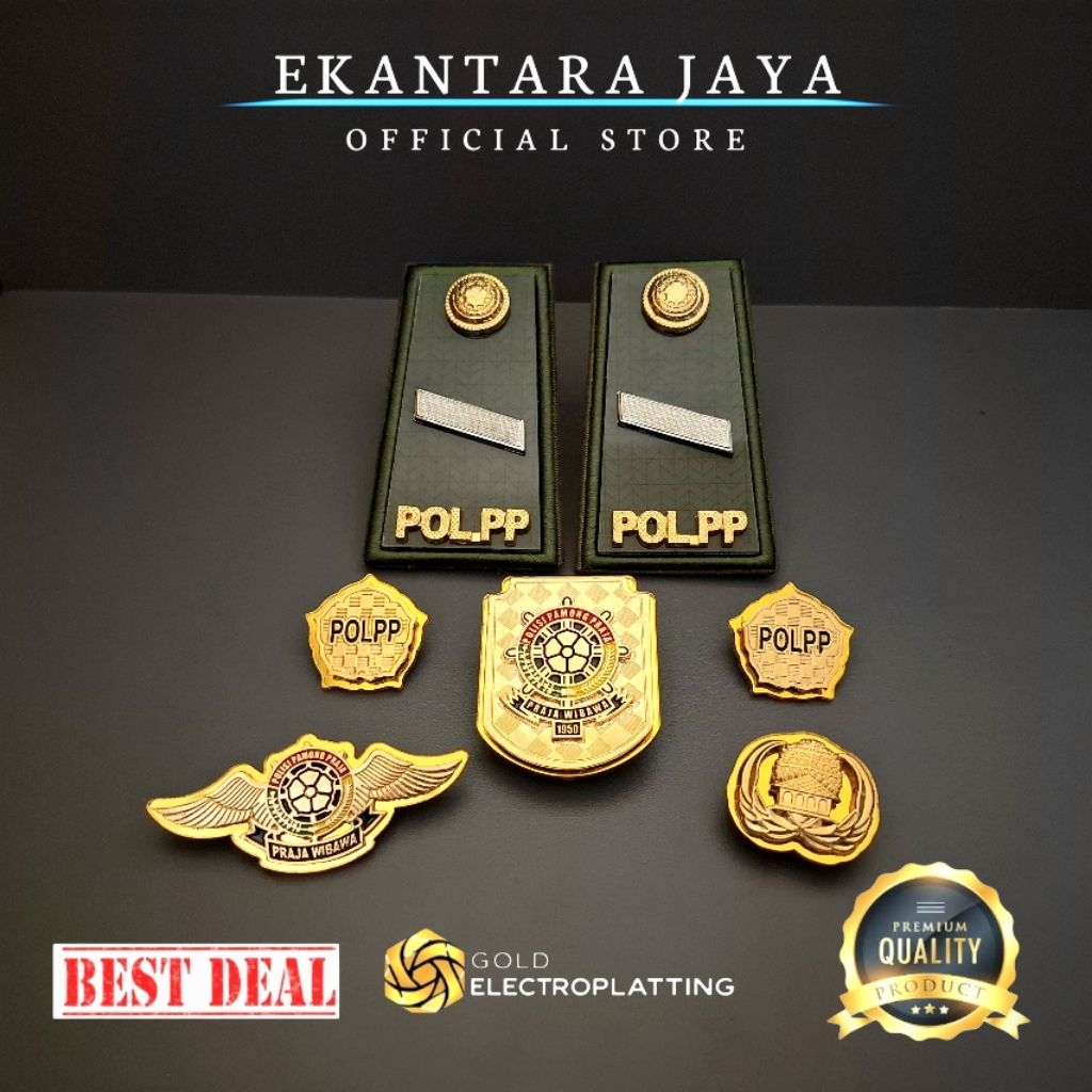 Paket Atribut Pol PP Pangkat 2A Mika Gold Lengkap Premium Delta Original