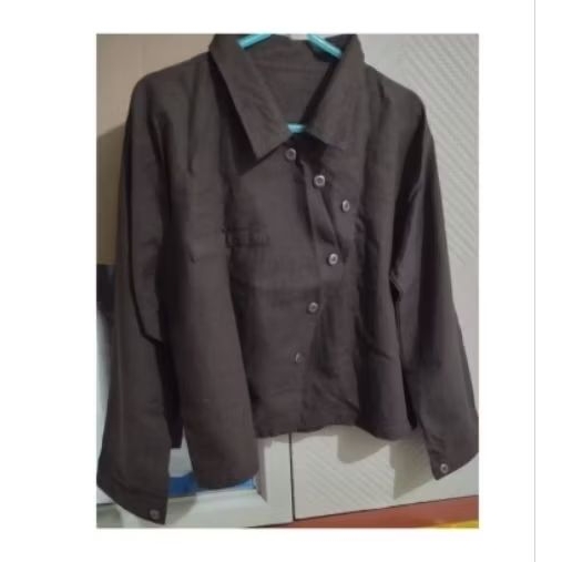 kemeja crop wanita lengan panjang