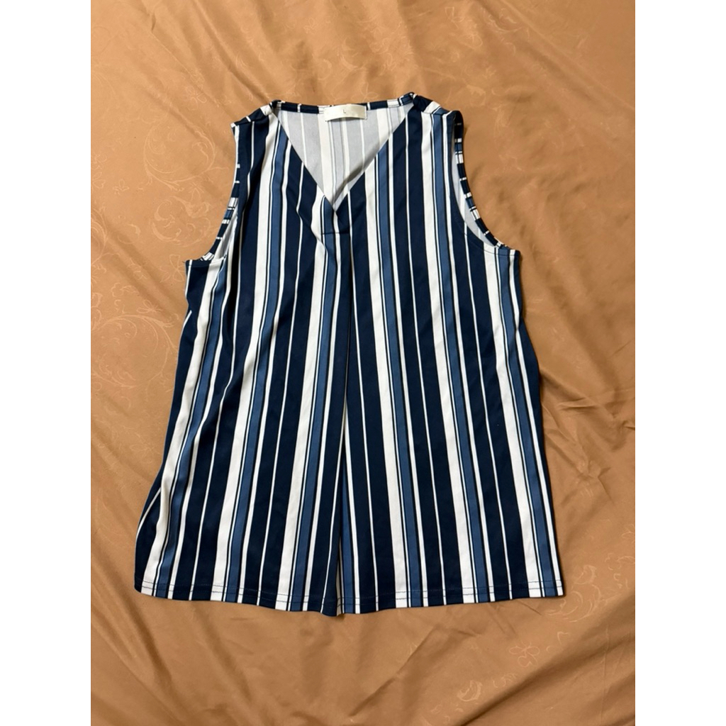 Baju Wanita Size L Biru Putih Garis Line