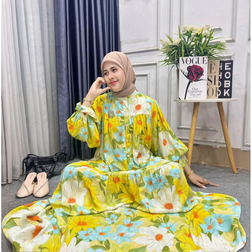 gamis rayon jumbo bigsize xxxl ld 130 maxy dress lebar ngeklok lengan balon
