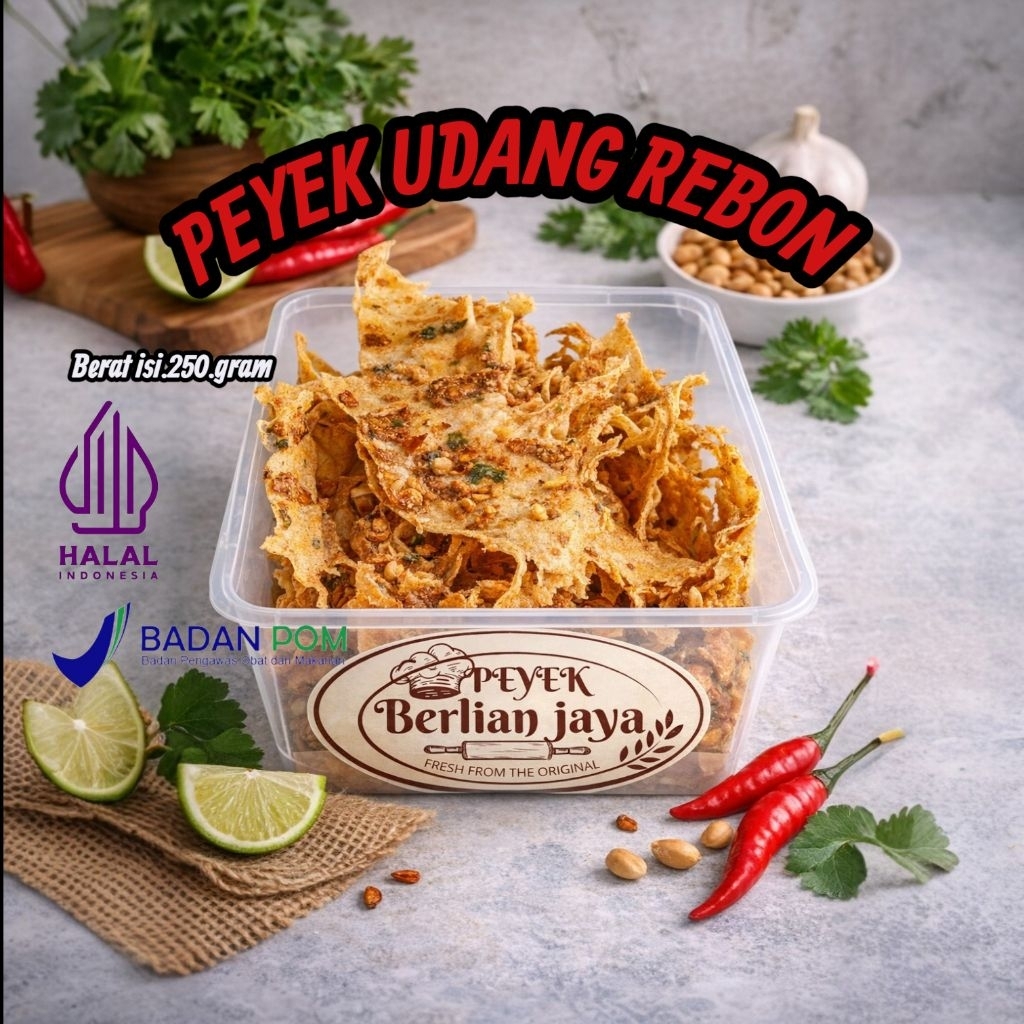 peyek udang rebon kemasan toples 3000ml 250 gram - rempeyek udang rebon - peyek berlian jaya