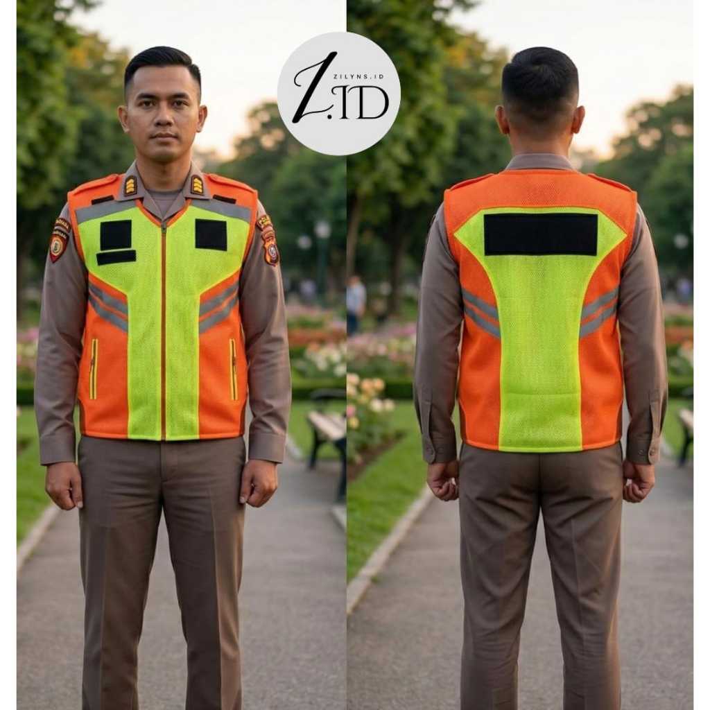 Zlyns.id -  Rompi Security Rompi Satpam Rompi Polisi Iga Oranye Free Nama Double Mesh Kualitas Premi