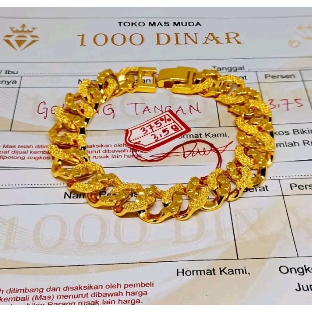 GELANG TANGAN WANITA MOTIF SISIK NAGA KOTAK BERLAPIS EMAS MUDA FREE SURAT TOKO