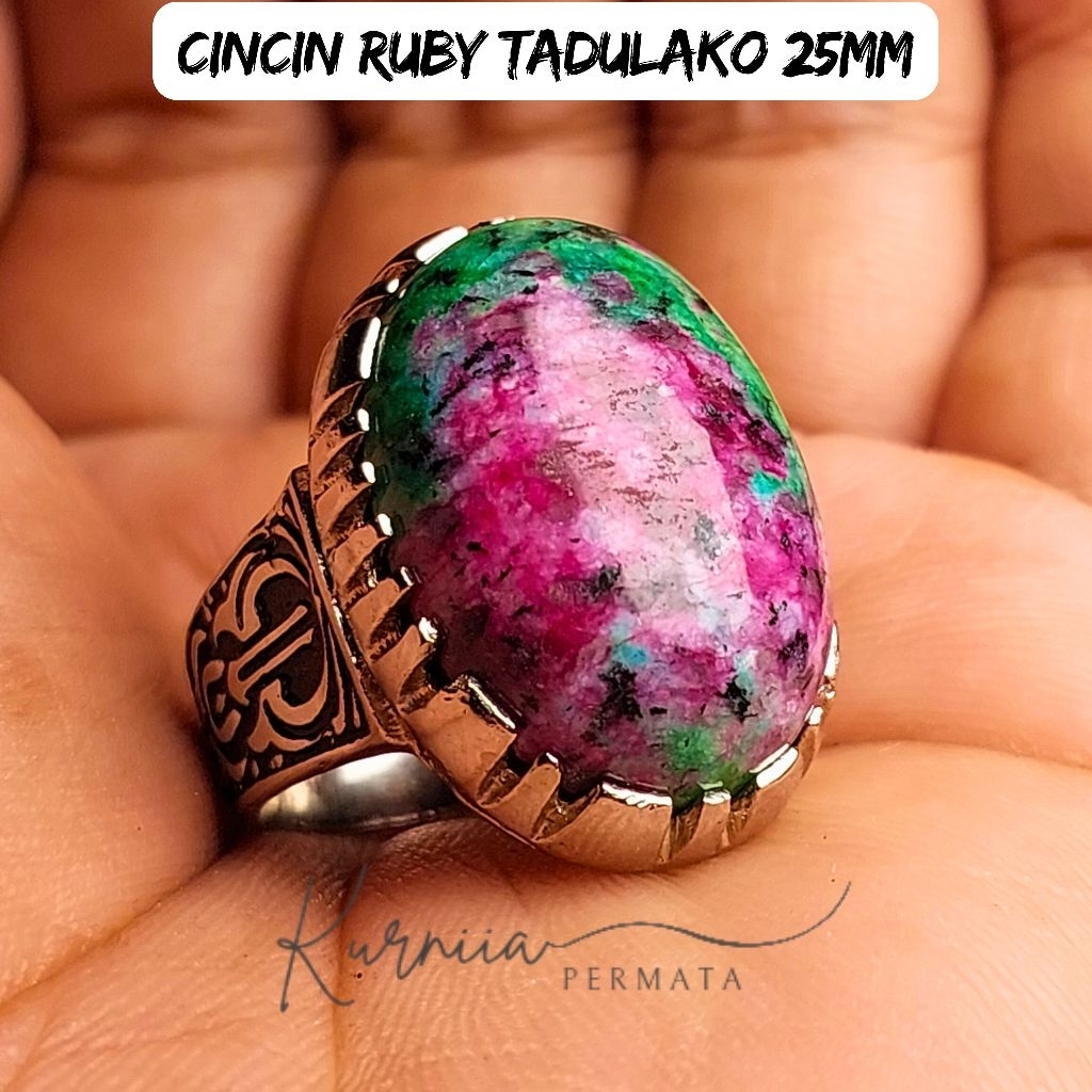 Cincin Batu Ruby Tadulako Jumbo Asli Natural Dim 25mm Rings Akik Alpaka Super Mewah Elegan