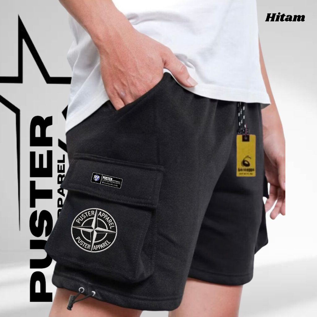 New Puster Apparel  Celana Cargo Pendek Pria Santai Stone Island Bahan Katun Fleece Adem Dan Lembut 