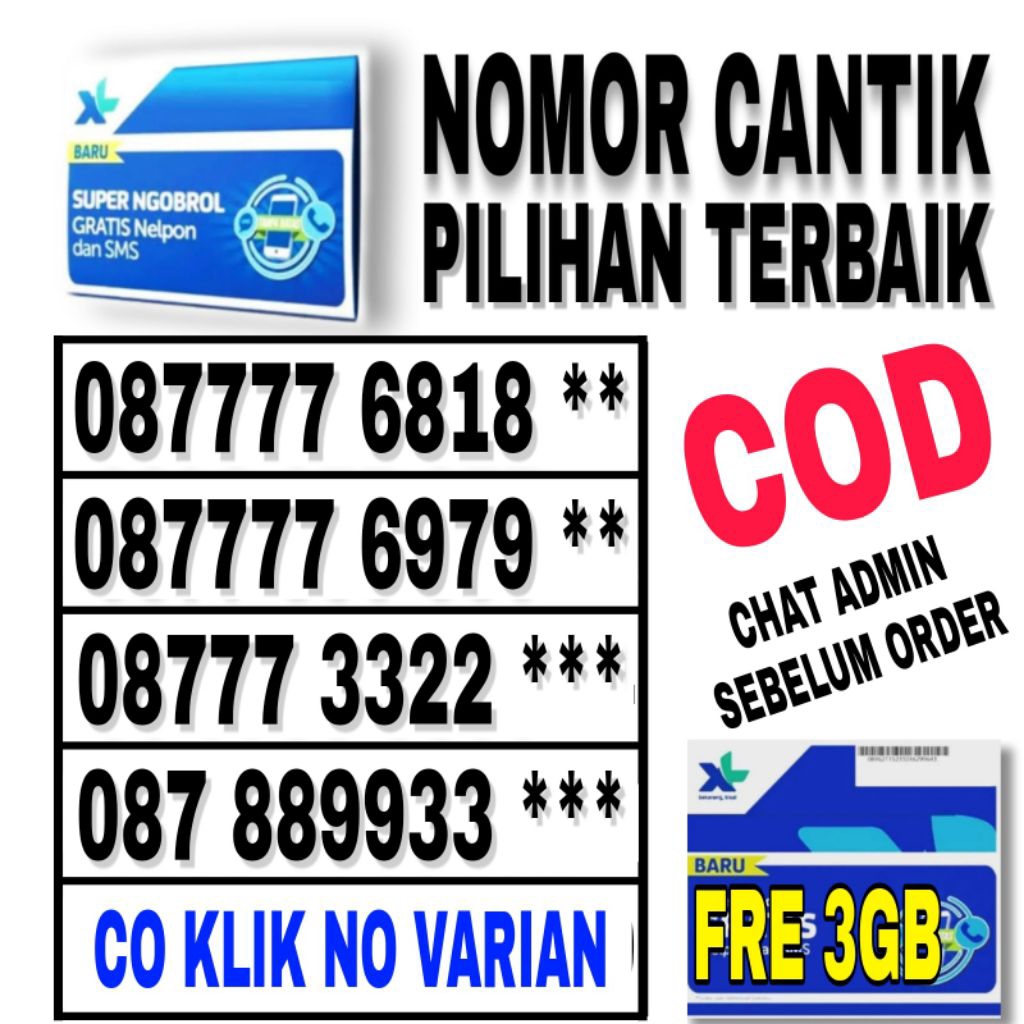 Nomor Cantik XL 4g 5g Bonus kuota 3Gb kartu Prabayar nasional