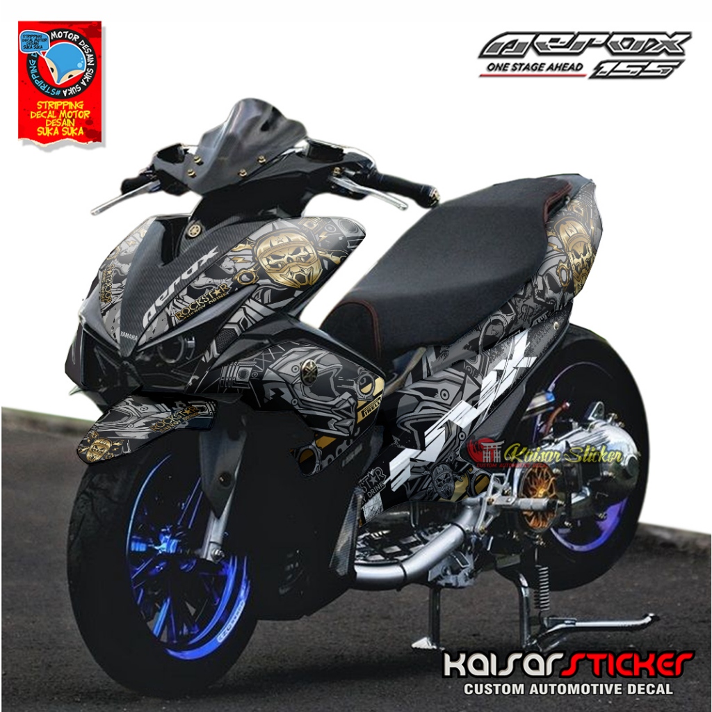Yamaha - Striping Sticker Decal Motor Stiker Decal Yamaha Aerox 155 Old Hitam Design Modif SImple Ke