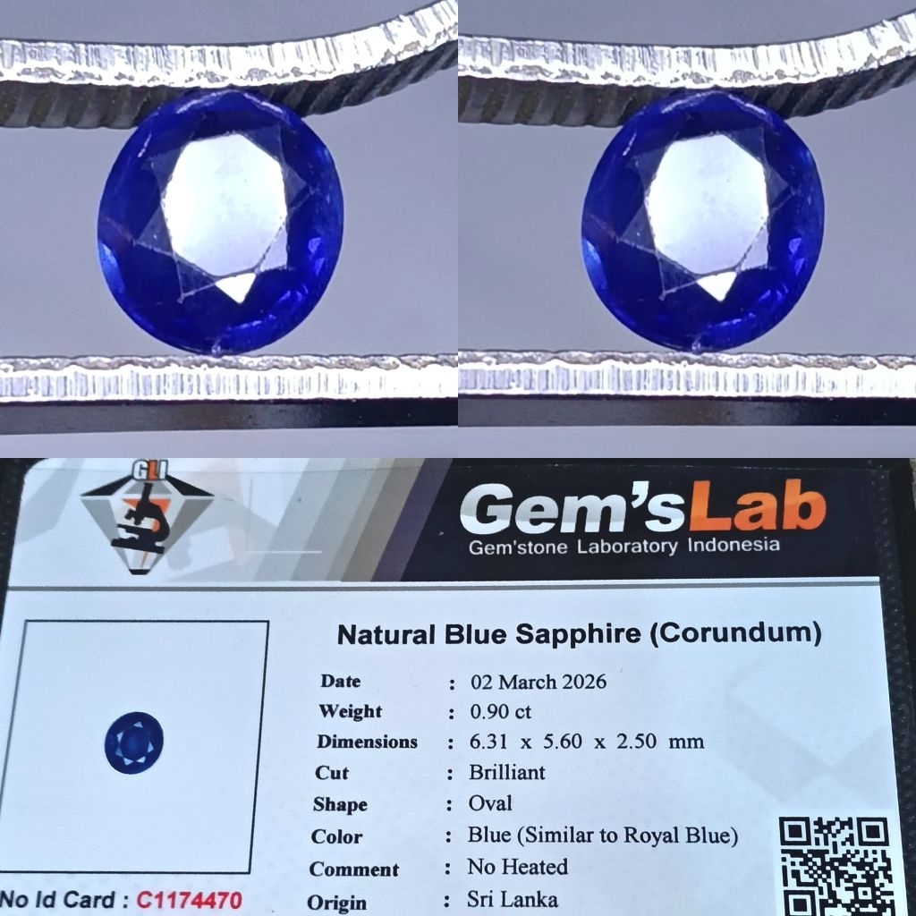 natural blue sapphire ( corundum ) sim to royal blue no heated Srilanka memo GLI