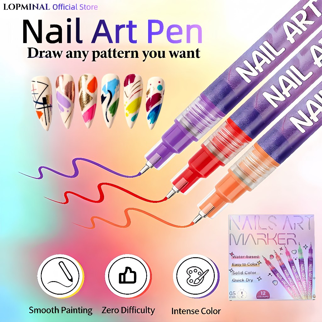 Marker Pen Nail Art 12 Warna/Set 0.5mm Drawing Nail Art Pen