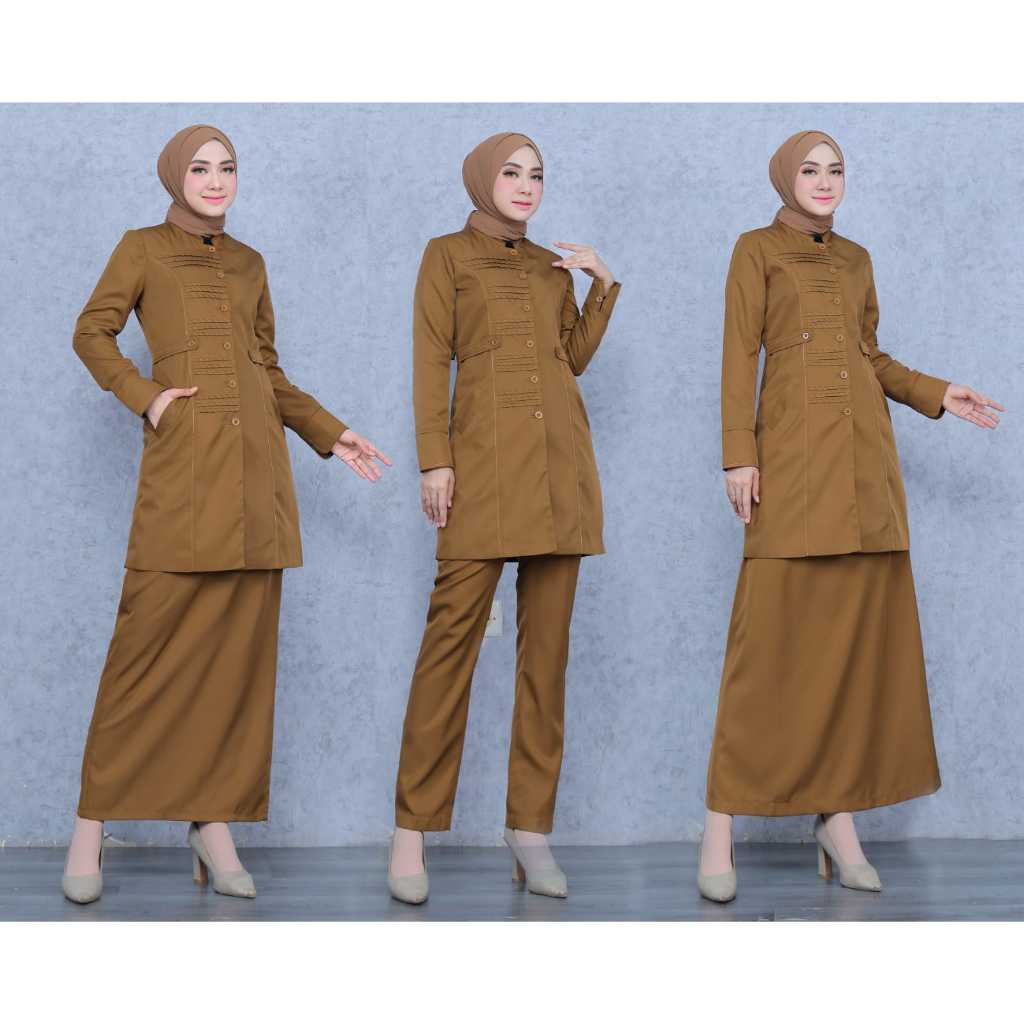 Seragam kerja Baju Dinas Tunik Pemda Stik Garis katun model Wanita Setelan rok.span/rok.A/celana pan
