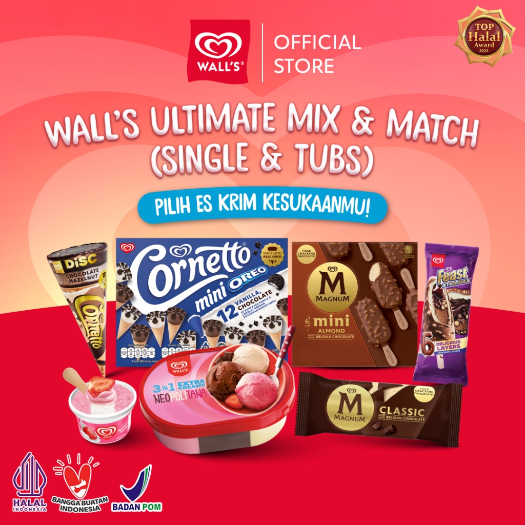 Wall's Ultimate Mix & Match Ice Cream (Stick & Cup) - Es Krim / Ice Cream Magnum Cornetto Feast Popu