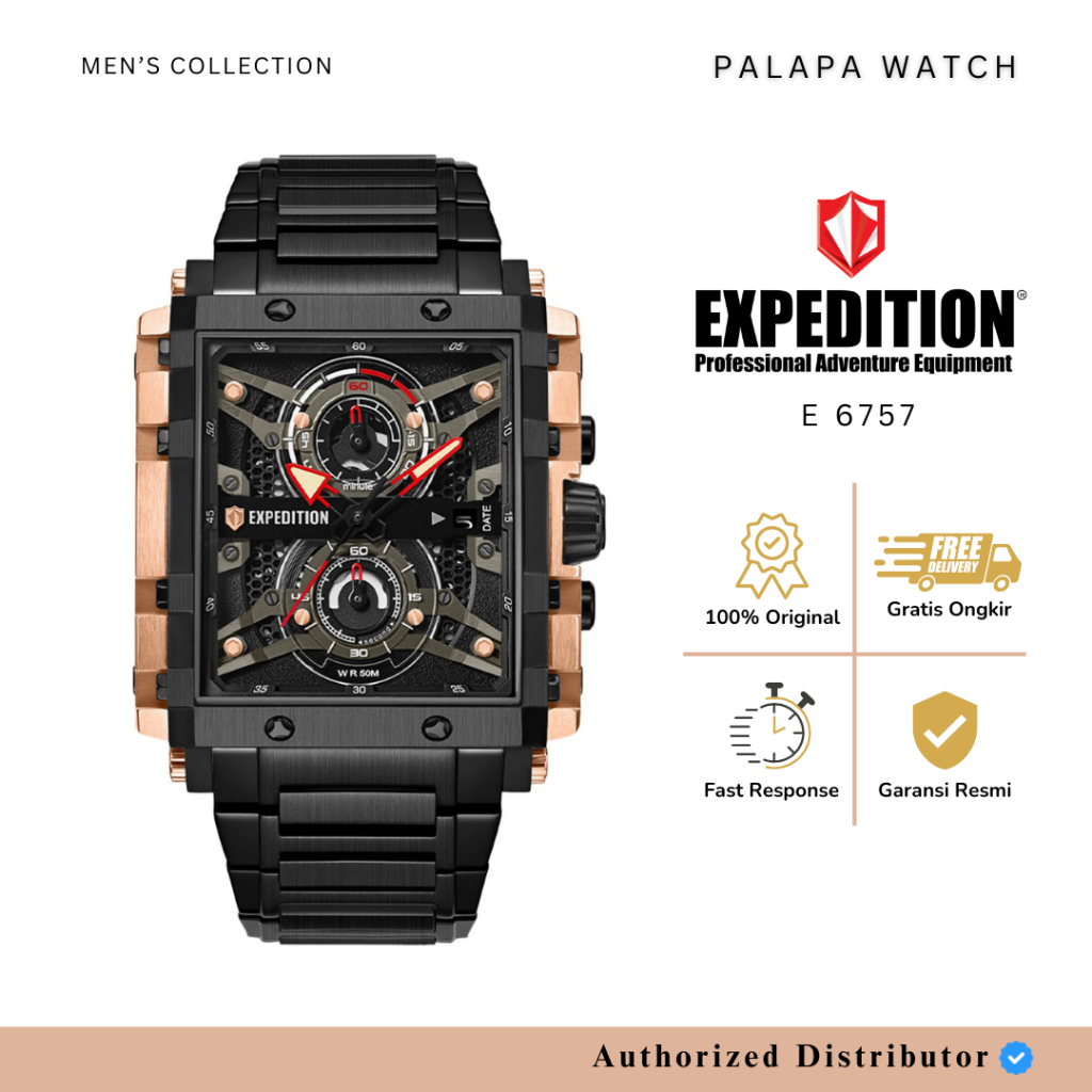Jam Tangan Pria Expedition EXP 6757 / exp6757 / 6757 Rantai Chronograph Original