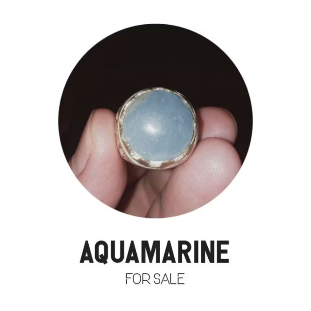 Cincin Batu Permata Aquamarine Asli Natural