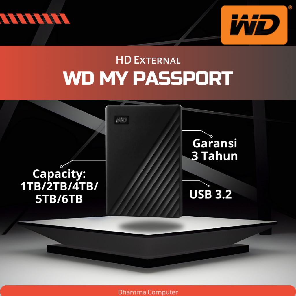 WD My Passport Hardisk External 1TB/2TB/4TB/5TB/6TB Western Digital - Garansi 3 Tahun HD External