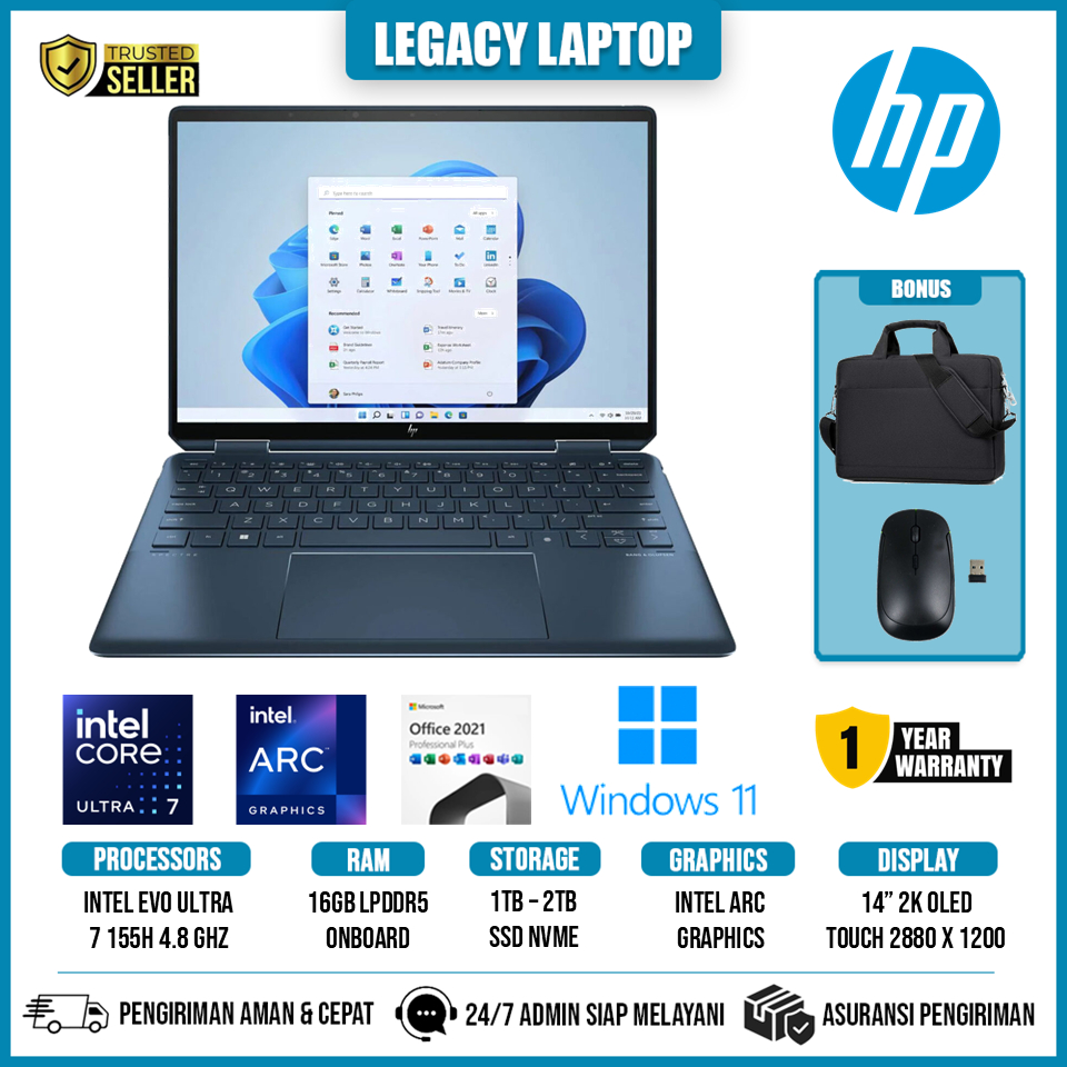 Laptop HP Spectre X360 14 Intel Evo Ultra 7 155H Ram 32GB 2TB SSD Intel ARC 14" 2K OLED Windows 11