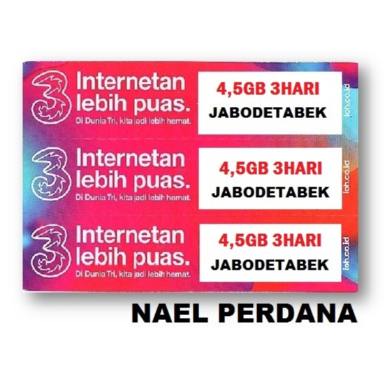 VOUCHER TRI DATA HAPPY 4,5GB 3HARI JABODETABEK