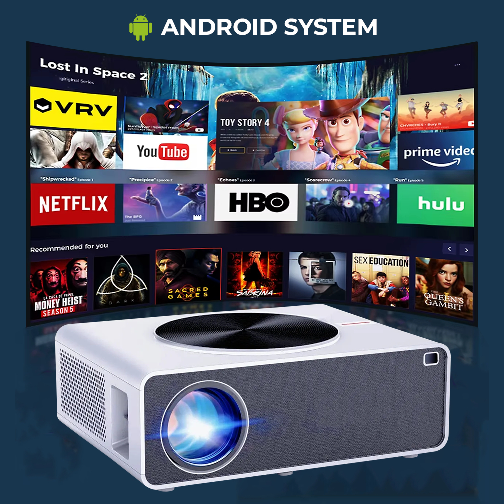 Smart Proyektor Android Q9 4000 Lumens Fhd 1080P Proyektor Android Bluetooth Mirroring Hp