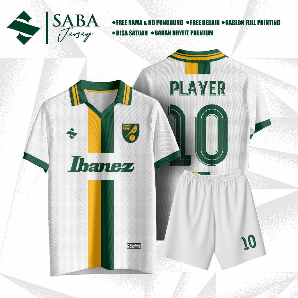 Jersey Fantasi Norwich Free Custom Nama Nomor Sponsor Bahan Dryfit Premium  SABA Jersey New Arrival