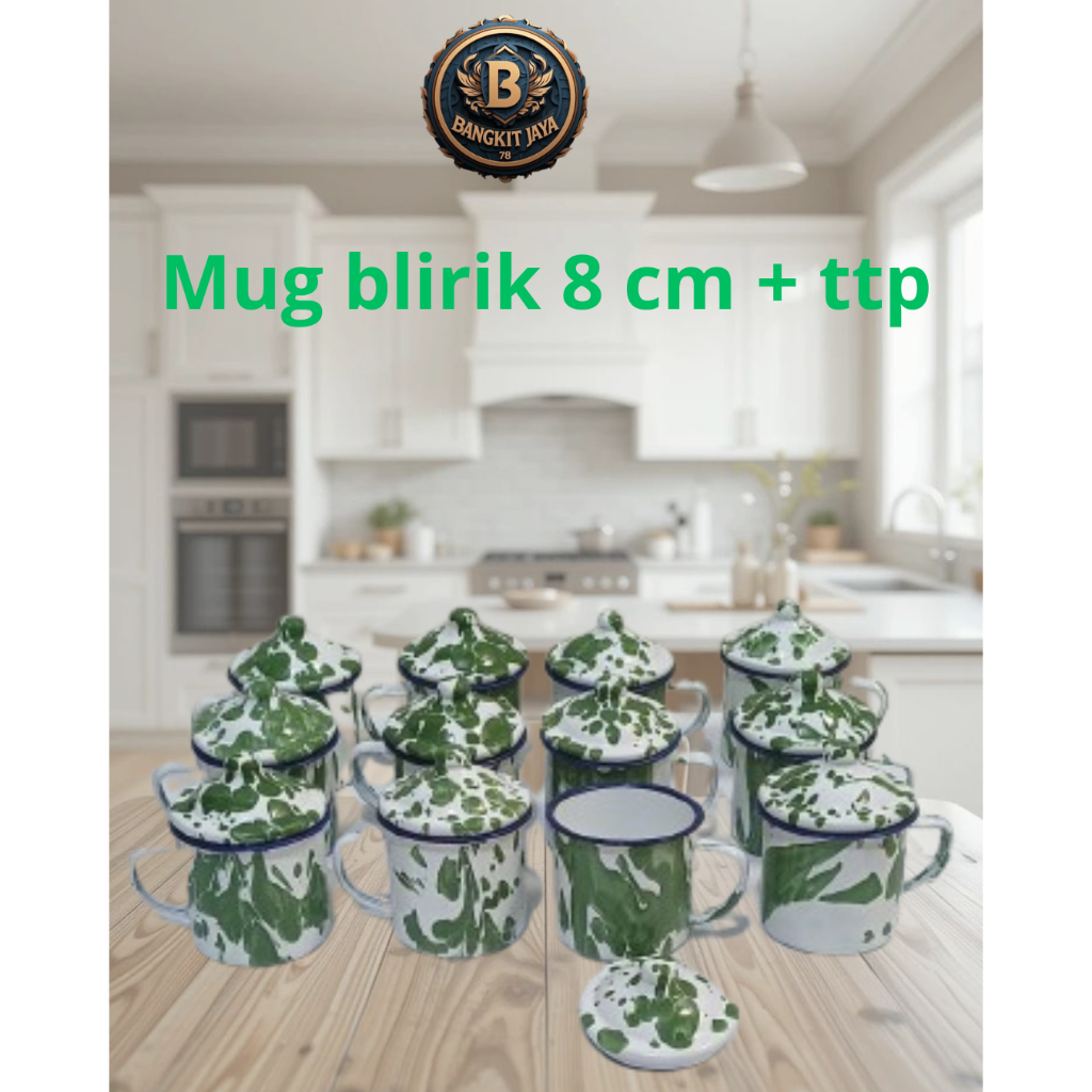 Mug enamel blirik 8 cm+ tutup 6 pcs/12 pcs,cangkir kopi jadul,cangkir jadul,cangkir blirik jadul